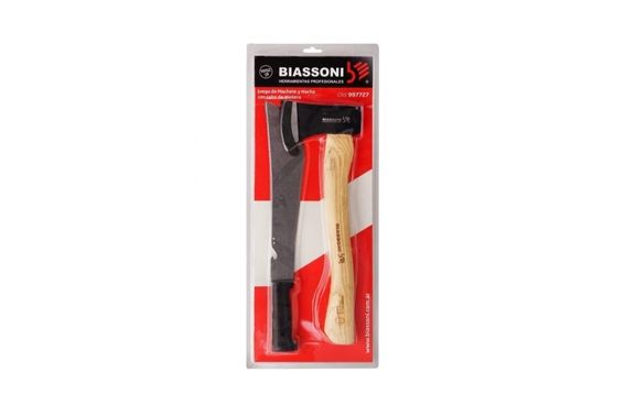 Set de Machete pescador y hacha camping cabo madera (BIASSONI)