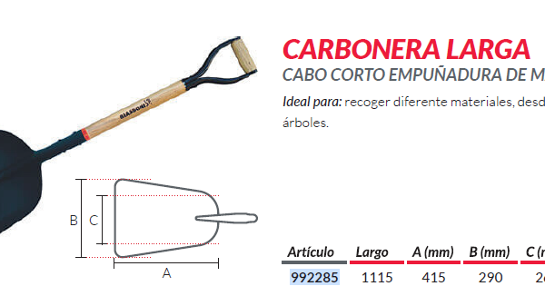Pala Estampada Carbonera c/Corto empuñadura madera (BIASSONI)