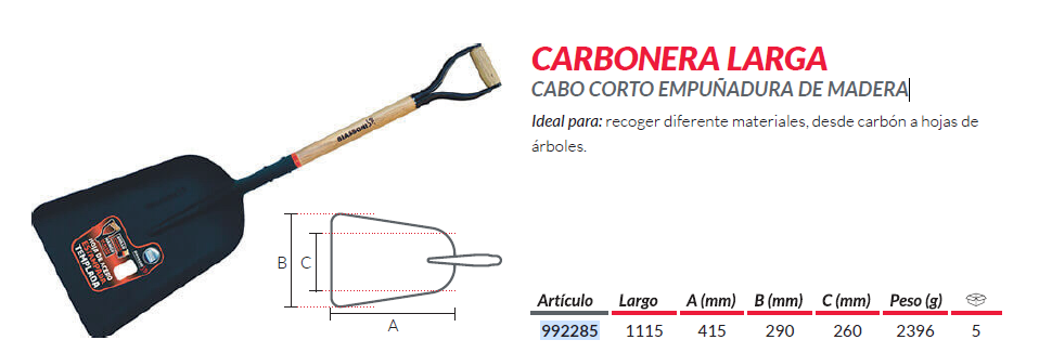 992285 Pala Estampada Carbonera c/Corto empuñadura madera (BIASSONI) - Image 1